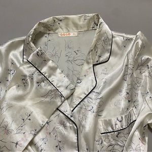 SILK SATIN 2 PIECE White floral PJ SET
